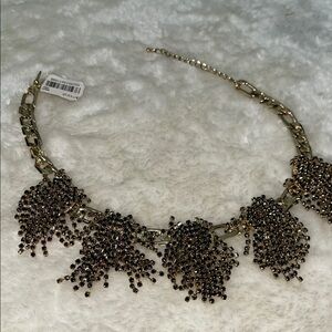 Huge Rhinestone Statement Necklace INC Brand in BlackTone Metal Waterfall Design